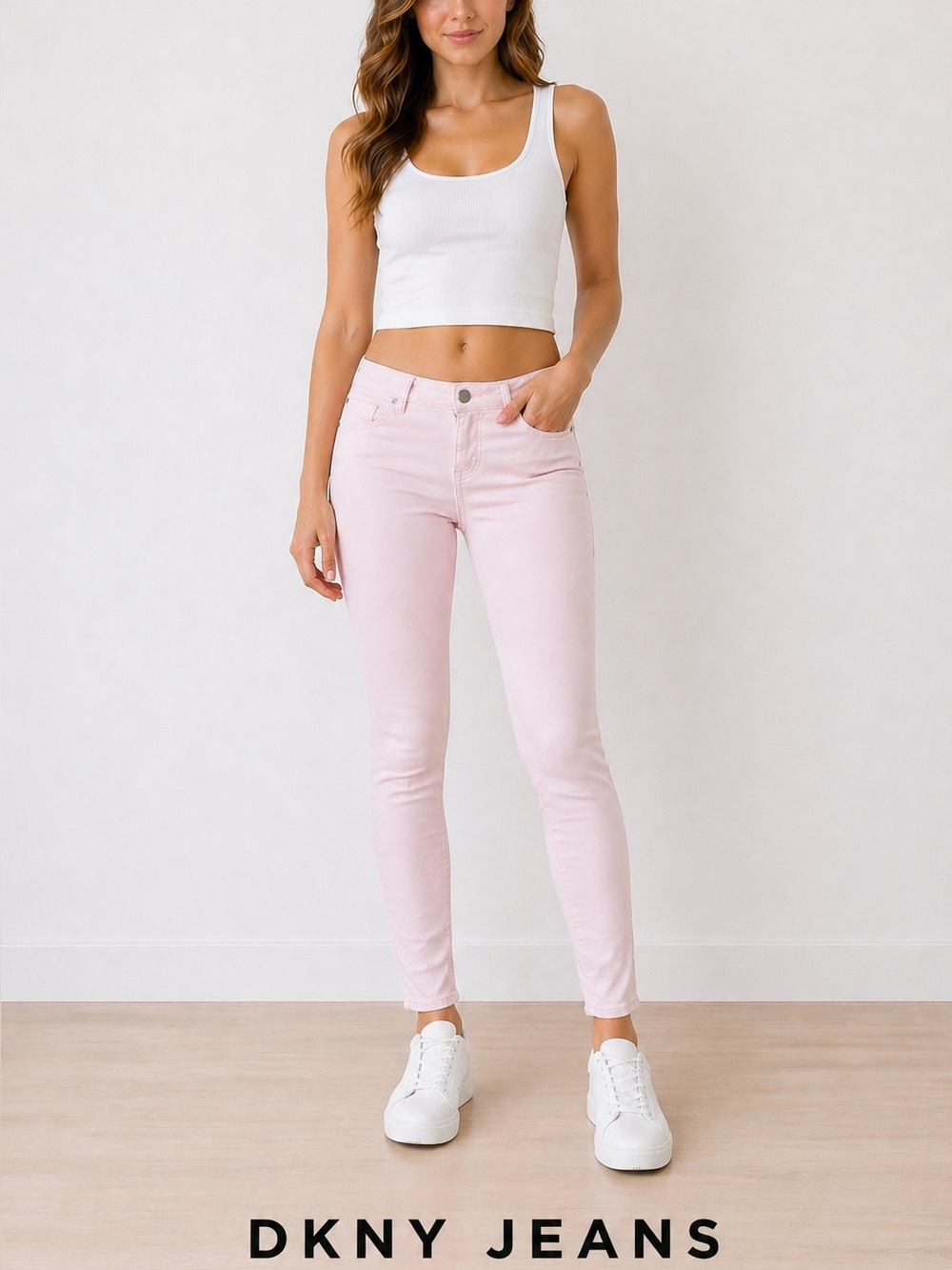 Dkny jeans Soho skinny pink size 4 mid-low rise in powder soft pink soft girl